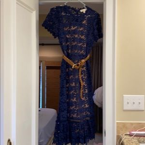 Crochet navy dress with lining and bet